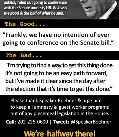 Speaker Boehner Pledges 'No Conference' with Senate Amnesty Bill