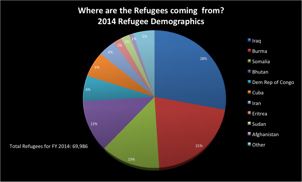Source: Office of Refugee Resettlement, “Refugee Arrival Data, FY 2014 Refugee Arrivals,” 2014. 