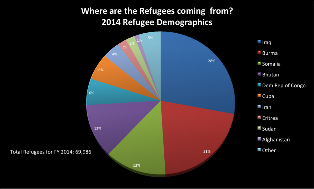 Source: Office of Refugee Resettlement, “Refugee Arrival Data, FY 2014 Refugee Arrivals,” 2014.