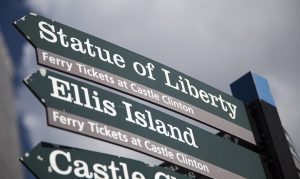 Statue of Liberty signpost in New York City