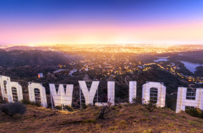 Back of the Hollywood sign at sunset