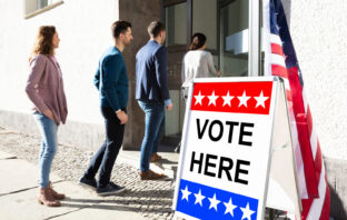 People Standing Outside Voting Room